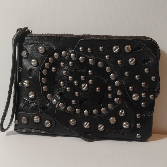 Patricia Nash Handbags - Patricia Nash Black Studded Cassini Wristlet Amazing Black Leather W/Metal Rivet